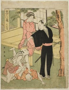 Akt sju: Ichiriki Teahouse ur pjäsen Chushingura (Skattkammaren för de fyrtiosju lojala tjänarna) av Katsukawa Shun