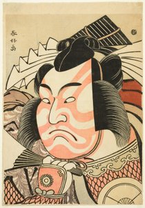 Skådespelaren Iwai Hanshirô IV som Akita Jônosuke Yoshikage i en "Shibaraku"-roll i "Minnesstund för St Nichiren: En modell av 