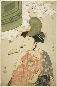Skådespelaren Nakayama Tomisaburô som Shirabyôshi-dansare i "Jungfrun vid Dôjô-templet" ("Musume Dôjô-ji") av Katsukawa Shun