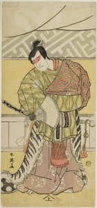 Skådespelaren Sakata Hangorô III som Takechi Mitsuhide i "Muromacho Chronicle in Kana Script" ("Kanagaki Muromachi bundan") av Katsukawa Shun