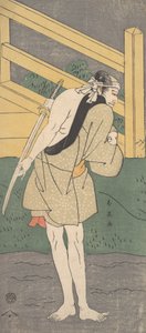 Arashi Ryuzo som en man endast klädd i ett ljusblått plagg, ca. 1796.
