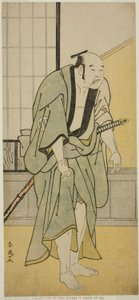 Skådespelaren Asao Tamejuro I som den berusade Gotobei i pjäsen Yoshitsune Koshigoe Jo, uppförd på Ichimura-teatern under den nionde månaden 1790 av Katsukawa Shun