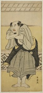 Skådespelaren Asao Tamejuro I som den berusade Gotobei i pjäsen Yoshitsune Koshigoe Jo, uppförd på Ichimura-teatern under den nionde månaden 1790 av Katsukawa Shun