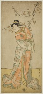 Skådespelaren Ichikawa Ebizo (Danjuro V) som hovdamen Iwafuji i pjäsen Gozen-gakari Sumo Soga, uppförd på Kawarazaki-teatern under den första månaden 1793 () av Katsukawa Shun