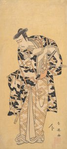 Skådespelaren Ichikawa Yaozo III som Fuwa Banzaemon in a Thunder Robe, Playing with a Fan, 1794.