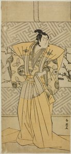 Skådespelaren Iwai Hanshiro IV som Soga no Goro Tokimune i pjäsen Koi no Yosuga Kanegaki Soga, uppförd på Ichimura-teatern under första månaden 1789 av Katsukawa Shun