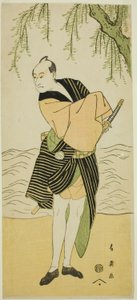 Skådespelaren Sawamura Sojuro III som Ume no Yoshihei i pjäsen Suda no Haru Geisha Katagi, uppförd på Kiri-teatern under den första månaden, 1796 av Katsukawa Shun