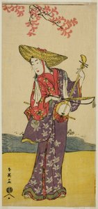 Skådespelaren Sawamura Tamagashira som promenerande musiker i pjäsen Dai Danna Kanjincho, uppförd på Kawarazaki-teatern i elfte månaden 1790 av Katsukawa Shun