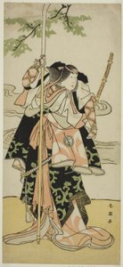 Skådespelaren Segawa Kikunojo III som Lady Tomoe (Tomoe Gozen) i pjäsen Yasa Gumbai Miyako no Jindori, uppförd på Miyako-teatern i den elfte månaden, ca 1793 (färgträsnitt; hosoban) av Katsukawa Shun