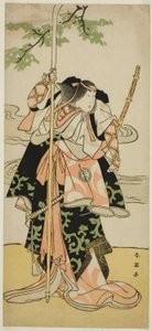 Skådespelaren Segawa Kikunojo III som Lady Tomoe (Tomoe Gozen) i pjäsen Yasa Gumbai Miyako no Jindori, uppförd på Miyako-teatern i den elfte månaden 1793 av Katsukawa Shun