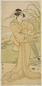 Skådespelaren Yamashita Kinsaku II som Okaya i pjäsen Yomogi Fuku Noki no Tamamizu, uppförd på Kiri-teatern under den femte månaden 1795 av Katsukawa Shun