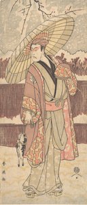 Den fjärde Matsumoto Koshiro som en man som går under ett paraply, ca. 1796. av Katsukawa Shun