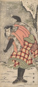 Oidentifierad skådespelare som en Kyokaku som står vid foten av en klippa i en snöstorm, ca. 1793. av Katsukawa Shun