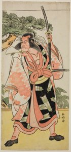Skådespelaren Ichikawa Danjuro V som Kajiwara Genta Kagesue i pjäsen Yuki Nazuna Saiwai Soga, uppförd på Kiri-teatern under första månaden 1787 av Katsukawa Shunkо̄