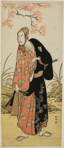 Skådespelaren Ichikawa Komazo III som Katanaya Hanshichi i pjäsen Heike Hyobanki, uppförd på Nakamura-teatern i den nionde månaden 1789