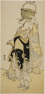 Skådespelaren Ichikawa Yaozo III som Shiragiku i danssekvensen "Shinobu Uri" i pjäsen Hatsuhana Mimasu Soga, uppförd på Nakamura-teatern under den första månaden 1785