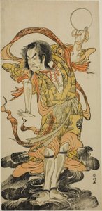 Skådespelaren Nakamura Nakazo I som Toyose Saburozaemon Kageaki i pjäsen Hono Nitta Daimyojin, uppförd på Morita-teatern i den sjunde månaden 1777 av Katsukawa Shunkо̄