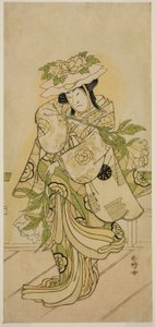 Skådespelaren Nakamura Nakazo I i en Shak-kyo-dans i pjäsen Aioi Jishi, uppförd på Ichimura-teatern under den fjärde månaden 1784 av Katsukawa Shunkо̄
