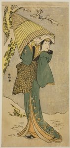 Skådespelaren Nakamura Riko I som Kiyotaki i pjäsen Oakinai Hiru ga Kojima, uppförd på Nakamura-teatern i den elfte månaden 1784 av Katsukawa Shunkо̄