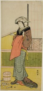 Skådespelaren Nakamura Riko I som Moshio () i pjäsen Honda Yayoi Meoto Junrei (), uppförd på Ichimura-teatern () i den sjunde månaden 1778 ()