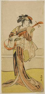 Skådespelaren Yamashita Mangiku I som Osan i pjäsen Kitekaeru Nishiki no Wakayaka, uppförd på Nakamura-teatern i den elfte månaden 1780 av Katsukawa Shunkо̄