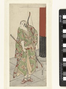 Skådespelaren Ichikawa Monnosuke II med pil och båge av Katsukawa Shunko