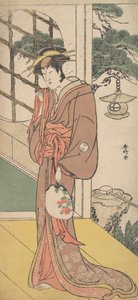 Arashi Ryuzo som en lång kvinna som står på Engawa, ca. 1789. av Katsukawa Shunko