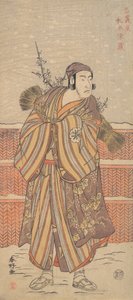 Matsumoto Sumezo som en man i vinterdräkt som står i snön, ca. 1785-90.