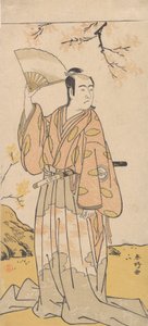Skådespelaren, 3:e Sawamura Sojuro håller en öppen fläkt, ca. 1779.