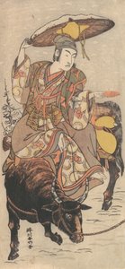 Skådespelaren Matsumoto Koshiro IV på en tjur i en snöstorm, ca. 1790.