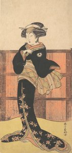 Den fjärde Iwai Hanshiro som kvinna i en svart kimono, ca. 1778 av Katsukawa Shunko