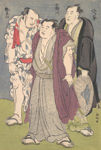 Tre sumobrottare: Onogawa, Seimiyama och Yatsugamine, ca. 1790-talet.