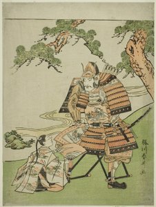 Teewarior Kusunoki Masashige (1294-1336) Bijing farväl till Hisson Masatsura, ca. 1780 (Kor wo dback tryck; Chuban) av Katsukawa Shunsei
