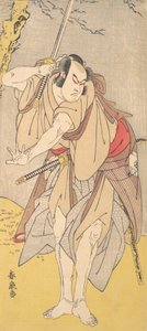 Skådespelaren Onoe Matsusuke som en samuraj med ett draget svärd, 1786.