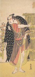 Den tredje Otani Hiroji som en samuraj som står nära ett högt staket, ca. 1785.