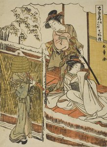 Akt nio: Yuranosukes hus i Yamashina från pjäsen Chushingura (Treasury of Loyal Retainers), c.1779-80 (trätryck i färg; chuban) av Katsukawa Shunsho