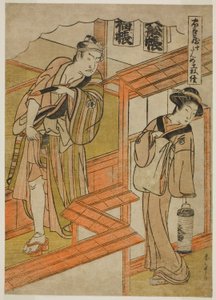 Akt tio: The Amakawaya från pjäsen Chushingura (Treasury of Loyal Retainers) av Katsukawa Shunsho