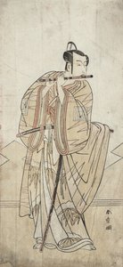 En skådespelare som spelar flöjt (trätryck) av Katsukawa Shunsho