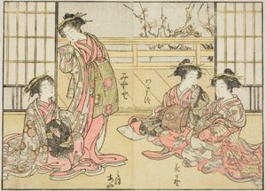 Courtesans of the Kadotamaya, från boken "Mirror of Beautiful Women of the Pleasure Quarters (Seiro bijin awase sugata kagami)," vol. 1 av Katsukawa Shunsho