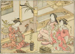 Kurtisaner från Kadotsutaya, från boken "Mirror of Beautiful Women of the Pleasure Quarters (Seiro bijin awase sugata kagami)," vol. 1 av Katsukawa Shunsho