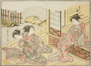 Courtesans of the Kagemanjiya, från boken "Mirror of Beautiful Women of the Pleasure Quarters (Seiro bijin awase sugata kagami)," vol. 1 av Katsukawa Shunsho