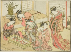 Courtesans of the Wakanaya, från boken "Mirror of Beautiful Women of the Pleasure Quarters (Seiro bijin awase sugata kagami)," vol. 1 av Katsukawa Shunsho