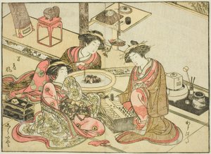 Kurtisaner från Yamashiroya, från boken "Mirror of Beautiful Women of the Pleasure Quarters (Seiro bijin awase sugata kagami)," vol. 2 av Katsukawa Shunsho