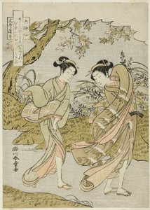 Funya no Yasuhide, Two Women in a Gusty Autumn Landscape, från serien "Rokkasen (De sex odödliga poeterna)" av Katsukawa Shunsho