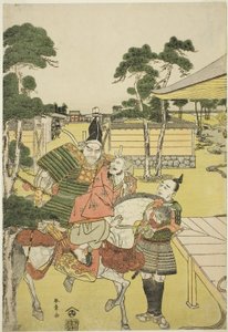 Musashibo Research B Rings Tee Katsured och Sabo Shoshun och Yoshitsune In Tee Pay Horikawa Yochi no Zukie Nimaizuki, ca. 1782 (Kor wo dback tryck; Oban) av Katsukawa Shunsho