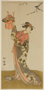 Skådespelaren Arashi Hinaji I som Hananoi i pjäsen Gosho-zakura Horikawa Youchi, framförd på Ichimura-teatern den fjärde månaden, 1773 av Katsukawa Shunsho