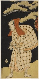 Skådespelaren Arashi Otohachi I som Numataro Kyusei förklädd till inbrottstjuven Ipponzaemon i pjäsen Otokoyama Yunzei Kurabe, framförd på Ichimura-teatern under elfte månaden, 1768 av Katsukawa Shunsho