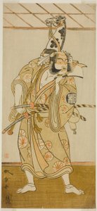 Skådespelaren Arashi Sangoro II som Asahina Saburo i pjäsen Iro Maki-e Soga no Sakazuki, framförd på Morita Theatre under den första månaden, 1773 av Katsukawa Shunsho
