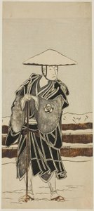 Skådespelaren Bando Mitsugoro I som abbot Saimyo-ji Tokiyori, förklädd till en munk, i Joruri "Onna Hachi no Ki" (en kvinnlig version av "The Potted Trees") från del två av pjäsen Onna Aruji Hatsuyuki no Sekai (A Woman as Master: The World of the First Sno av Katsukawa Shunsho