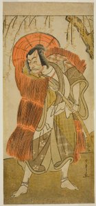 Skådespelaren Ichikawa Danjuro V som Akushichibye Kagekiyo förklädd till en tiggare, i pjäsen Tsukisenu Haru Hagoromo Soga, framförd på Ichimura-teatern under den tredje månaden, 1777 av Katsukawa Shunsho